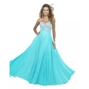 Blush Prom Embellished Evening Gown Flare Maxi Wedding Dress Size 0 Turquoise